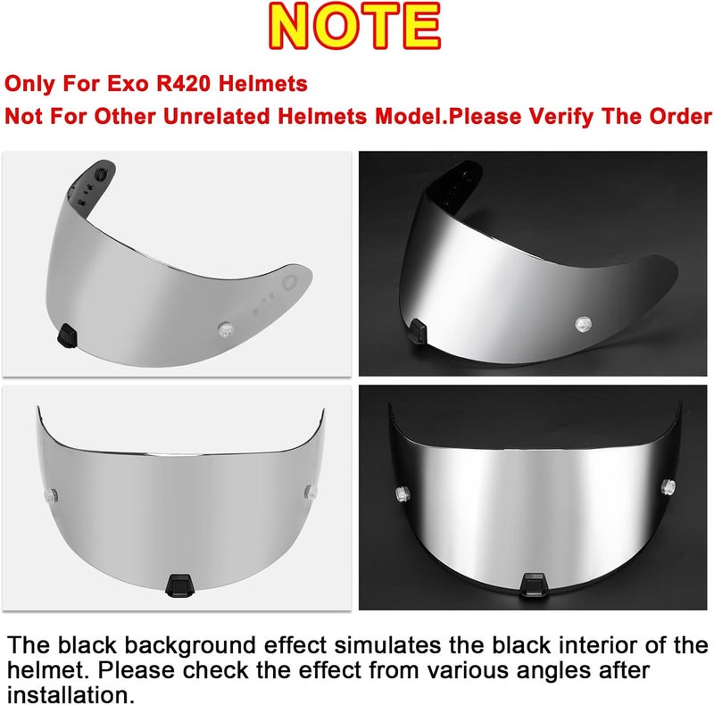 psler Helmet Visor for R420 - R420 Helmet Visor Helmet Face Shield Helmet Accessories Replacement for R420,Silver-Mirror - Image 2